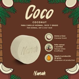 NANAH Shampoo en Barra para Cabello Seco con Aceite de Coco y Vitamina E I Nutre, Hidrata y Repara I Sin Sulfatos y Sin Parabenos I Libre de plástico, Natural y Vegano I 100 gr.