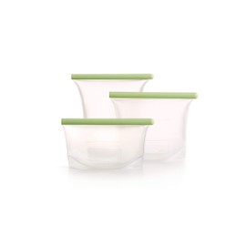 Lekue Reusable Silicone Bags (Set of 3) - Airtight Food Storage - Includes 16 oz, 34 oz, 50 oz Sizes - 100% Platinum Silicone for Leak-Proof Food Preservation - Microwave & Dishwasher Safe
