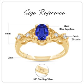 AFFY Oval Cut Simulated Blue Sapphire & Cubic Zirconia Fashion Ring in 14k Yellow Gold Over Sterling Silver Ring Size - 7