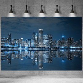 Chicago Backdrop Skyline City Night Landscape Photography Background Modern Business City Chicago Downtown Backdrop for Party Background Decorations Kids Boy Photo Shoot Portrait Props 7x5ft