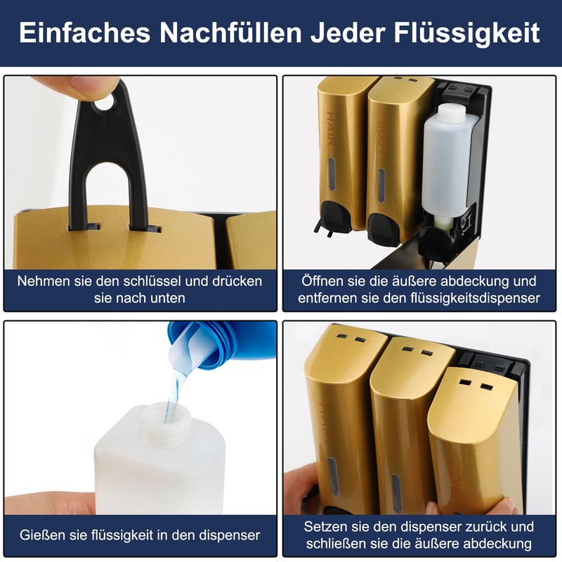 Soap Dispenser ABS 3 x 350 ml Manual 3 Chamber