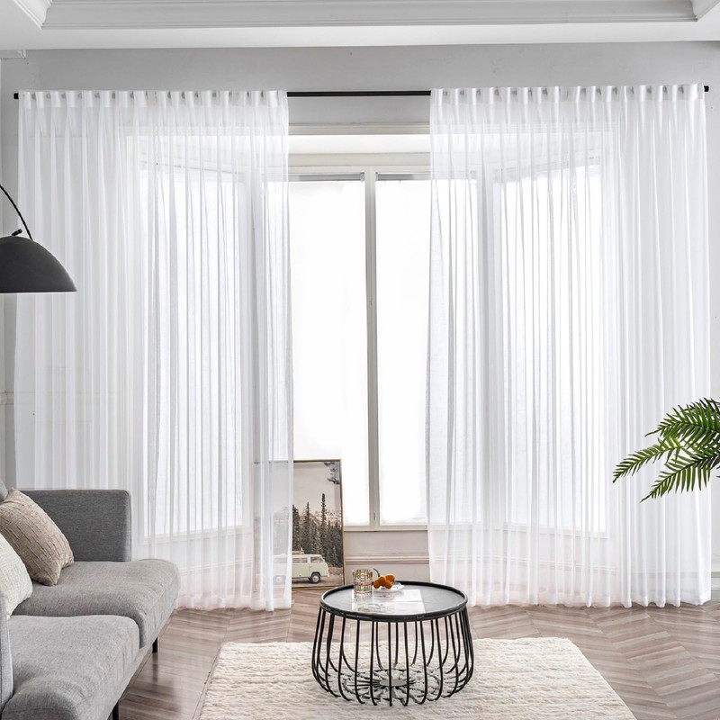 Ftinala White Sheer Curtains 108 Inches Long Extra, Thin Linen
