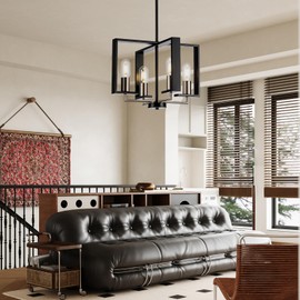 DWLGIGH Modern Farmhouse Chandelier,Brushed Nickel and Black Chandelier 4-Light Dining Room Light Fixture Cross Geometric Hanging Metal Pendant Lights Kitchen Island for Bedroom Foyer Staircase
