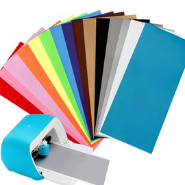 Cosswe Pack of 15 Vinyl Film Plotter 14 cm x 30.5 cm Plotter Film Textile, Flex Film Plotter Textile, Easy to Cut & Weed, for DIY T-Shirt, Fabrics, Clothing, Iron-On Film