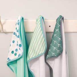 Spasilk Hooded Towel Set for Newborn Boys and Girls, Soft Terry Towel Set, Pack of 3, Green Dots