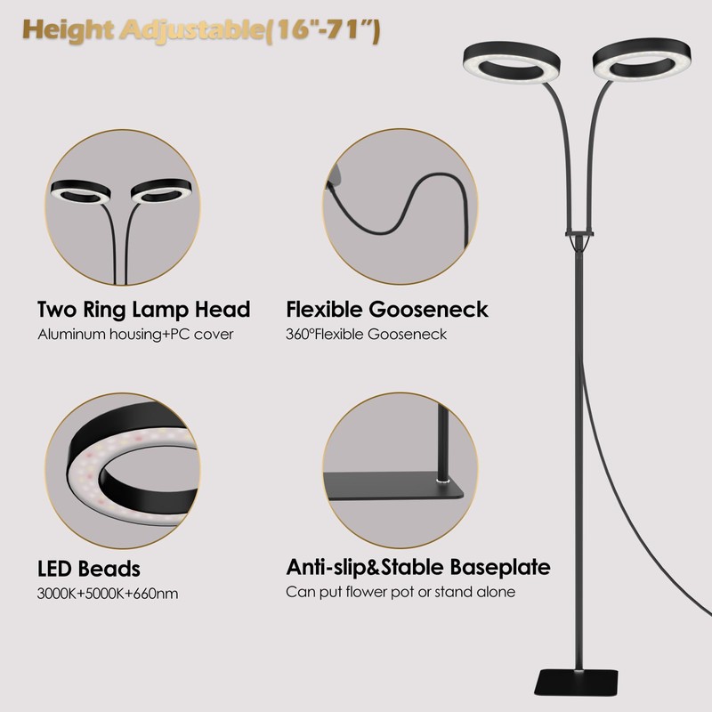 GLOWRIUM Grow Light with Stand,2-Head LED Plant Light for Indoor