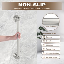 Raemnaky Anti Slip Shower Grab Bar, Safety Bathroom Assist Handle, ADA Compliant Handrail, Heavy Duty Handicap Grab Bars for Elderly, Injured, Senior, Children (Brushed Nickel, 12 Inches)