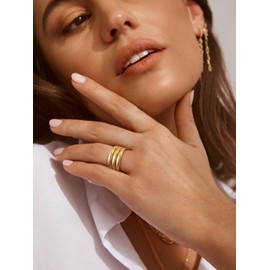 NECOCY 14K Chunky Gold Ring For Women Wide Statement Ring Vintage Stack Gold Rings Non Tarnish Plated Big Trendy Fashion Thumb Rings Jewelry Gift For Women/Size8