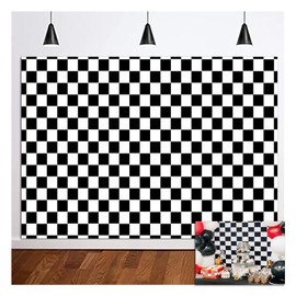 Black and White Racing Checker Texture Grid Birthday Chess Board Photo Backdrop Kids Birthday Party Background Newborn Baby Shower Props 5x3ft