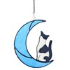 Black and White Cat Moon Suncatcher Tuxedo Stained Glass Hanging