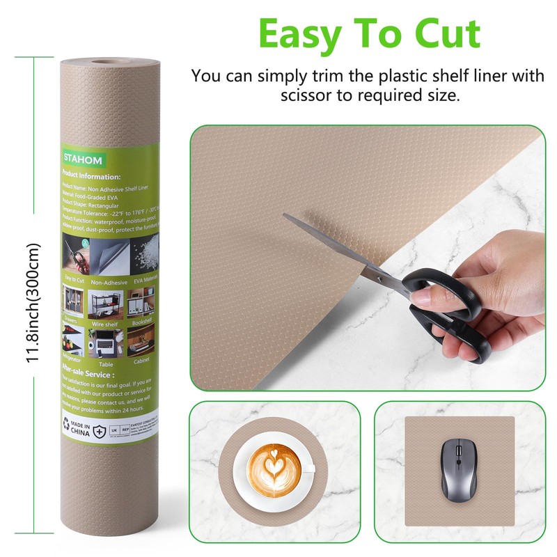 Beige Shelf Liners for Kitchen Cabinets Non Adhesive Drawer Liner