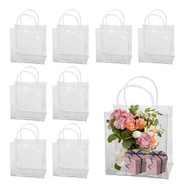 Pack of 10 Clear Gift Bags with Handles, 15 cm x 7 cm x 16 cm, Reusable Transparent Packaging Bag, Suitable for Wedding, Birthday, Party Gift Bags