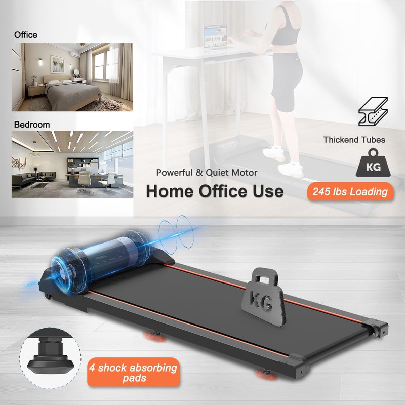 Under Desk Walking Pad with Incline, Home Treadmill with App