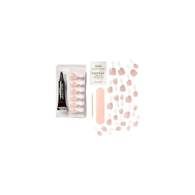 KISS Salon X-tend Glue On Decorated Nails, Nonsense, Light White,