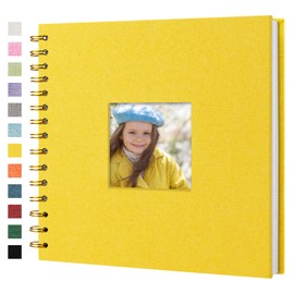 HIWHY Scrapbook Photo Album Linen Cover with DIY Window 20x20 CM White Inner Paper Memory Book with 20 Sheets/40 Pages Yellow