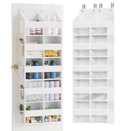 SpaceAid Extra Large Over The Door Organizer with 10 Large Pockets and 10 Mesh Side Pockets, 5 Layers Door Organizer Hanging with Clear Window for Bedroom, Bathroom, Pantry and Nursery, White