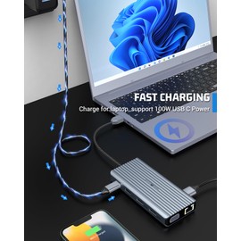 Tymyp 12 in 1 USB C Hub, USB C Docking Station, Three Displays with VGA, 2 * HDMI, Mac Pro/Air USB C Adapter(USB A 3.0,1Gbps Ethernet,PD 100W,3.5mm Microphone,SD/TF Reader) Dongle for Dell,HP,Lenovo