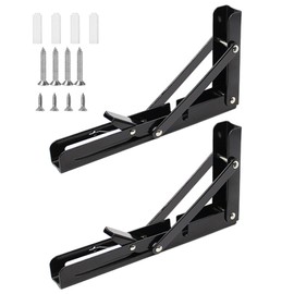 Anhoer Folding Shelf Brackets 2Pcs Black Heavy Duty Shelves Bracket 12 Inch Stainless Steel Wall Mounted Wall Brackets for Shelves Metal Floating Shelf Bracket Shelf Support for Table Tops
