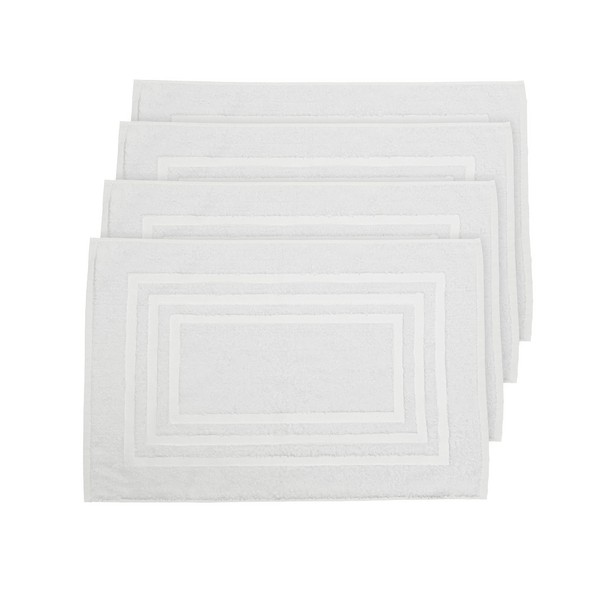 Eden Textile Hotel Bath Mat Towels for AirBnB, Inns and Spas, Soft and Durable, 100% Cotton in White Patricia Set of 4