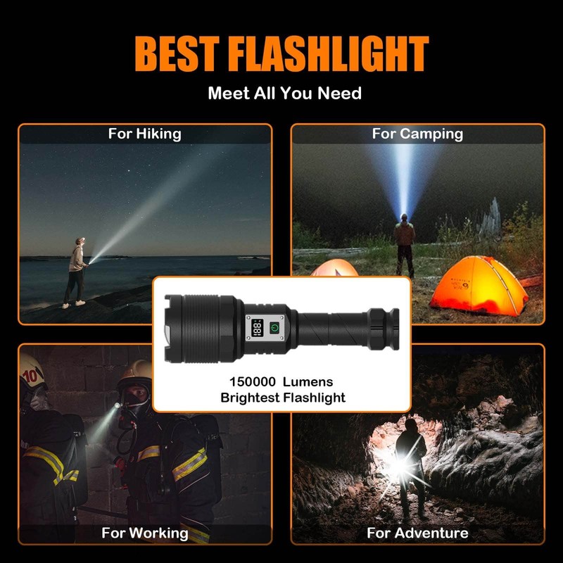 Rechargeable Flashlights MAX 200000 High Lumens,Super Bright 30W LED Flashlight,High