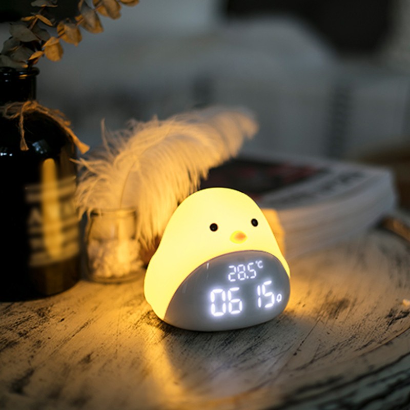 Cartoon Cute Bird Night Light Alarm Clock Silicone Touch USB