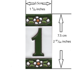 Green Floral Ceramic House Numbers & Letters Tile Size 7.5cm x 3.5cm 2 to 10 Tile Frames (1)