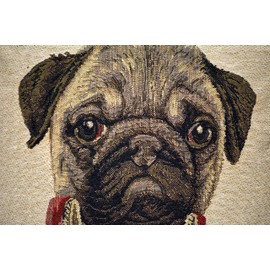 Pug Renaissance Dog Throw Pillow Cover - Tache Napoleon Bownparte - 2 Pieces 18 X 18 Inch Square French Vintage Tapestry Woven Set