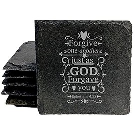 Faith and Hope: Laser Etched "Bible Verse Coasters": "Forgive One Another" - Square Slate - set of 5