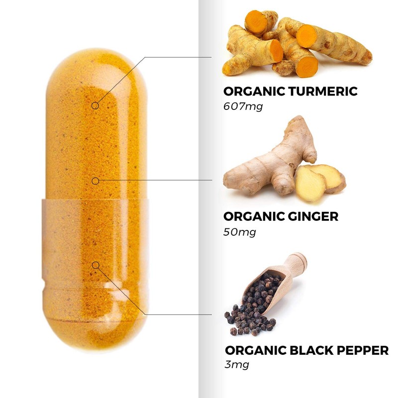 Organic Turmeric Capsules PLUS 120caps with black pepper and ginger