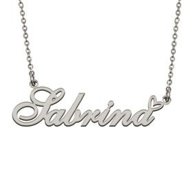 HUAN XUN Name Necklace with Heart Silver Letter Pendant Gifts Custom Name Necklace for Womens Sabrina