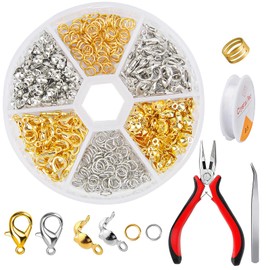 OdiuK Chain Clasp, 464 Pieces Clasps for Bracelets Set, 2 Colours Bracelet Clasp Included Jump Rings Lobster Clasp Crimping Ends and Tools for DIY Crafts Jewellery Bracelet