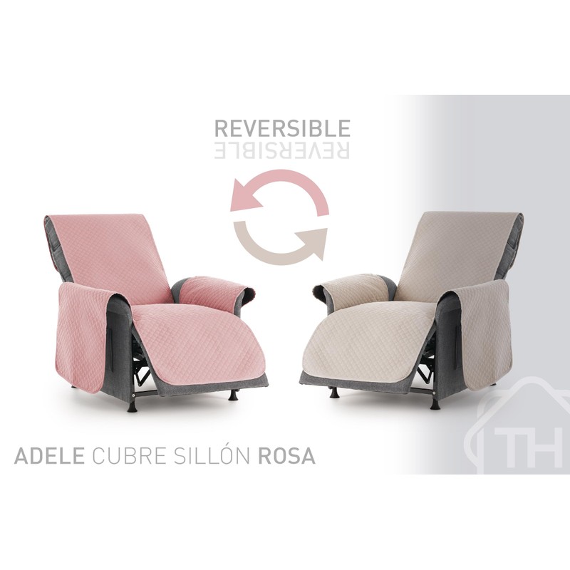 Textil-home Adele 1-Seater Sofa Cover Reversible Padded Sofa Cover Pink