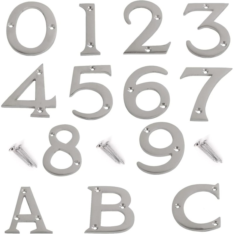 SISI UK® Satin Chrome Front House Door Numbers & Letters