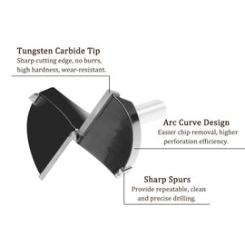 Kozelo Forstner Drill Bit - [48mm] Tungsten Carbide Auger Opener for Wood Furniture Hinge Woodworking Use, Round Shank, Black