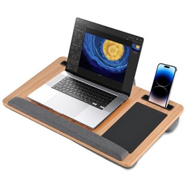 Lap Desk for Laptop with Cushion, Fits Up to 17 in Laptop, Protable Handle, Laptop Stand with Device Ledge & Phone Holder - Color: Black