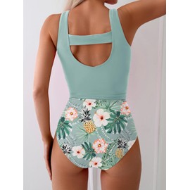 Eomenie Two Piece Tankini Swimsuits for Women Tummy Control Bathing Suits Cutout Back Swim Tank Top with High Waisted Bottom Green Floral