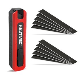HAUTMEC 10PC 9mm Industrial Utility Knife Blades, SK2H Steel Box Cutter Replacement Rustproof Blades - for Warehouse/DIY/Light Maintenance Bottom Snap-Off & Recycling Box 25007