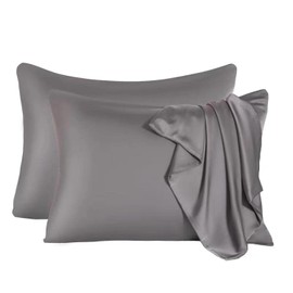 Mulberry Silk Pillowcase for Hair and Skin,Cooling Silk Pillow Case with Hidden Zipper,Allergen Proof Dual Sides Soft Breathable Smooth Silk Pillow Cover for Women. (Dark Gray-2Pcs, Queen(20"x 30"))