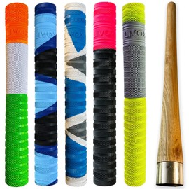 LIVOX® Super-5 Cricket Bat Grips with 1 Wooden Grip Cone Ultra Tacky (Pack of 6)