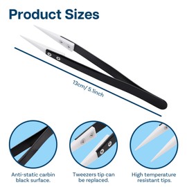 MMOBIEL Ceramic Tip Soldering Tweezers Heat Resistant 1600c/3000F for Electronics Repair, Jewelry, Computer, Laboratory Soldering Work etc.
