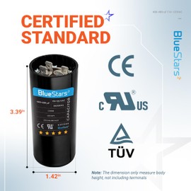 BlueStars Upgraded Version 400-480 uf/MFD 110-125 VAC Round Motor Start Capacitor 50/60 Hz AC Electric Replacement Part - Lifetime Up to 30.000 Hours