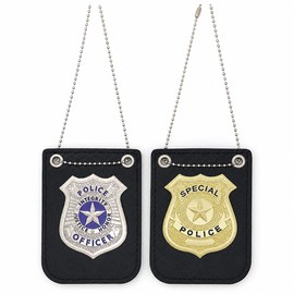 2 Pcs Police Badge Set with Chain and Belt Clip for Police Pretend