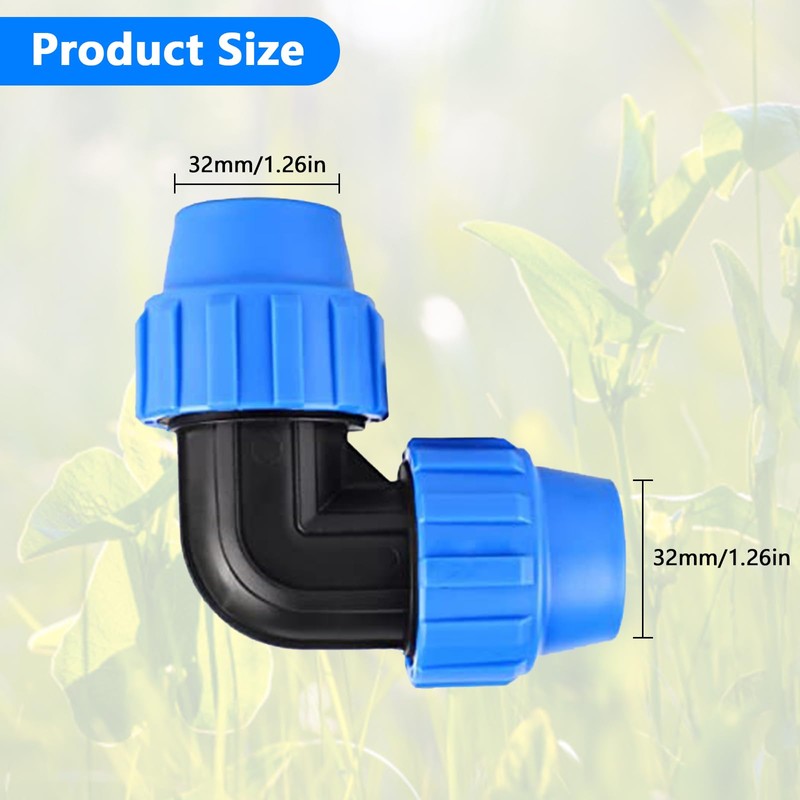 PP Compression Fitting Angle 32 mm PE Pipe, Pack of