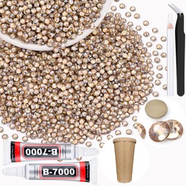5000PCS SS6/2mm Crystal Rhinestones (Golden Shadow/Champagne) with 2Pcs 10ml B7000 Jewelry Glue, Bedazzling Flatback Glass Rhinestones for Crafting, Gems Diomand for Tumbler Shoes Clothing Nail Art