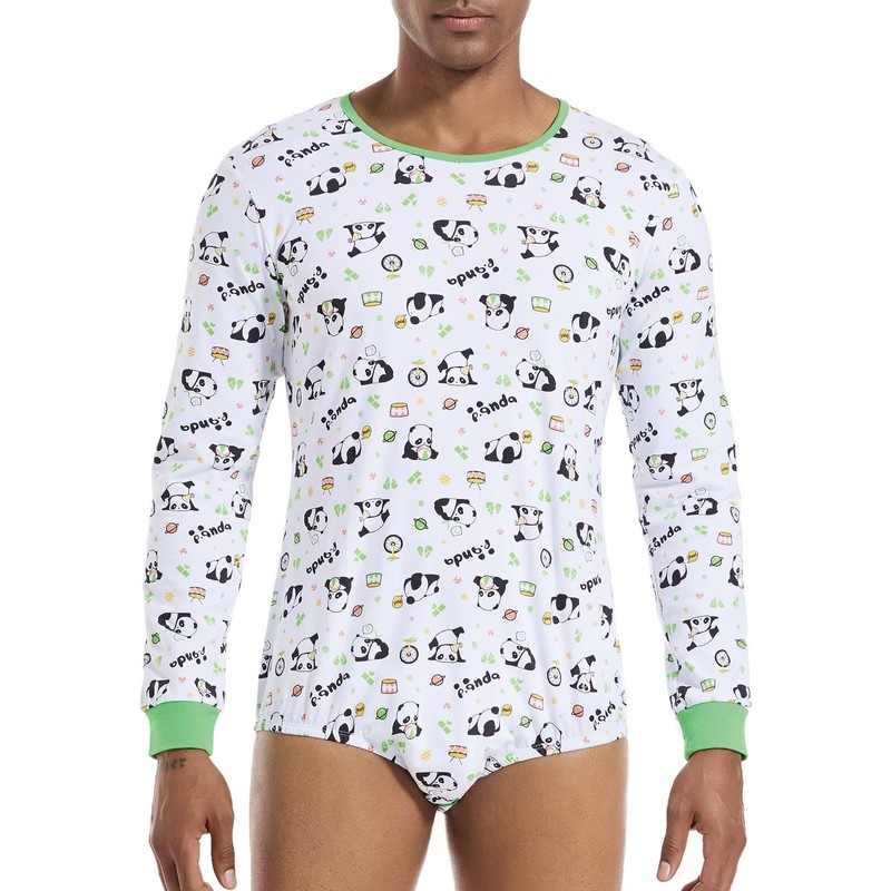 Landofgenie Mens Onesie Long Sleeve Bodysuit One Piece Pajamas Snap