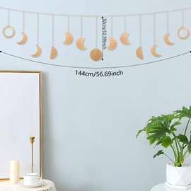 Auliuse Moon Phase Wall Decor Home Decor,Moon Phase Wall Art Decoration for Living Room Bedroom Office,Hanging Horizontally Boho Decor for Home,Gold B