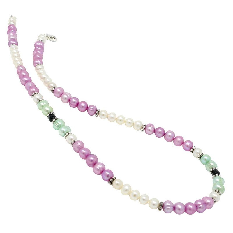 Colourful Necklace Freshwater Pearls Multicoloured Pink Light Green Cream White