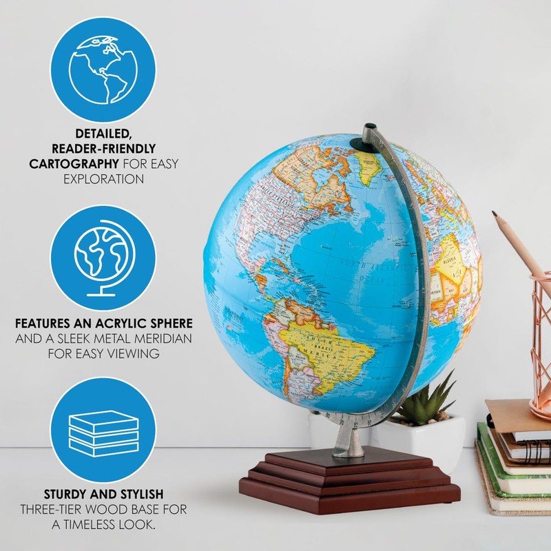 Waypoint Geographic Odyssey Plus Globe, 12" Blue Ocean-Style World Globe,