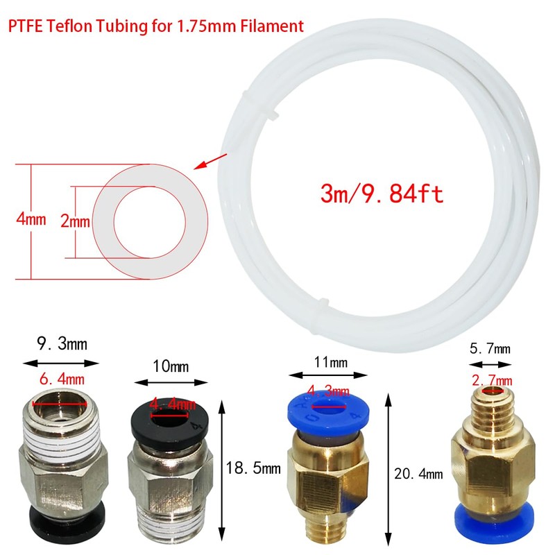 CESFONJER PTFE Hose White 3 Metres with 2 PC4-M6 Pneumatic