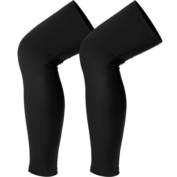 Mangas de compresión para las piernas, manga larga para la rodilla, protección UV, para hombres y mujeres, deportes, baloncesto, fútbol (negro, 2 piezas)